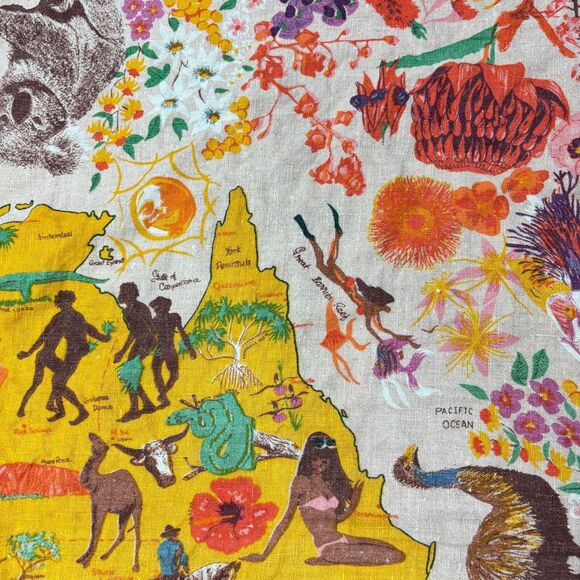 Citer Australia Map Linen Square Tablecloth Koala Flora Fauna 45x45 Tapestry Art - Picture 7 of 11